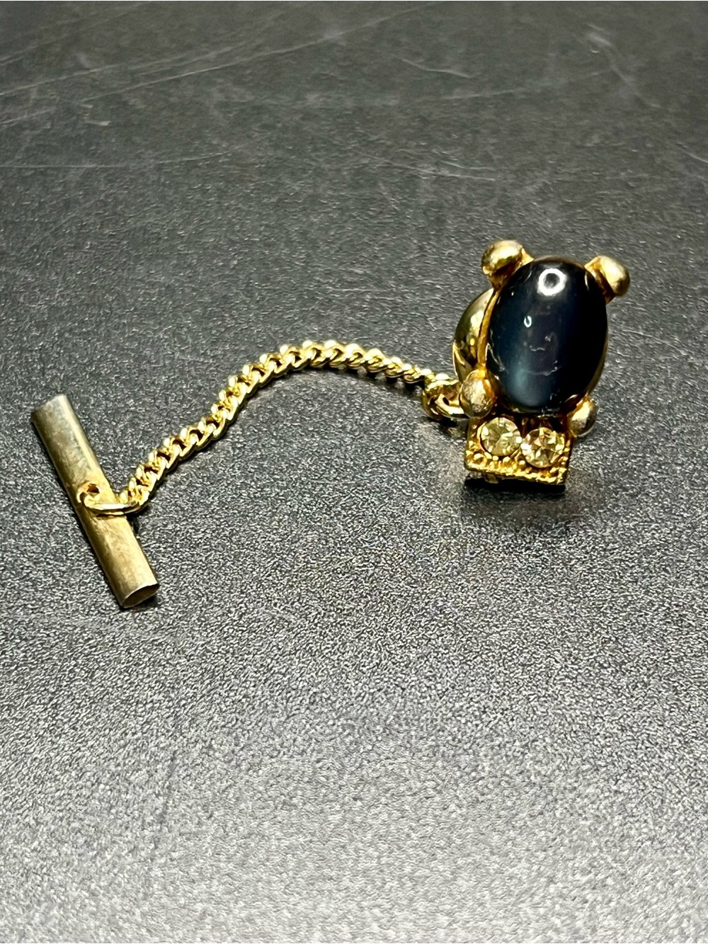 Vintage Gold Tie Tack with Black Cabochon